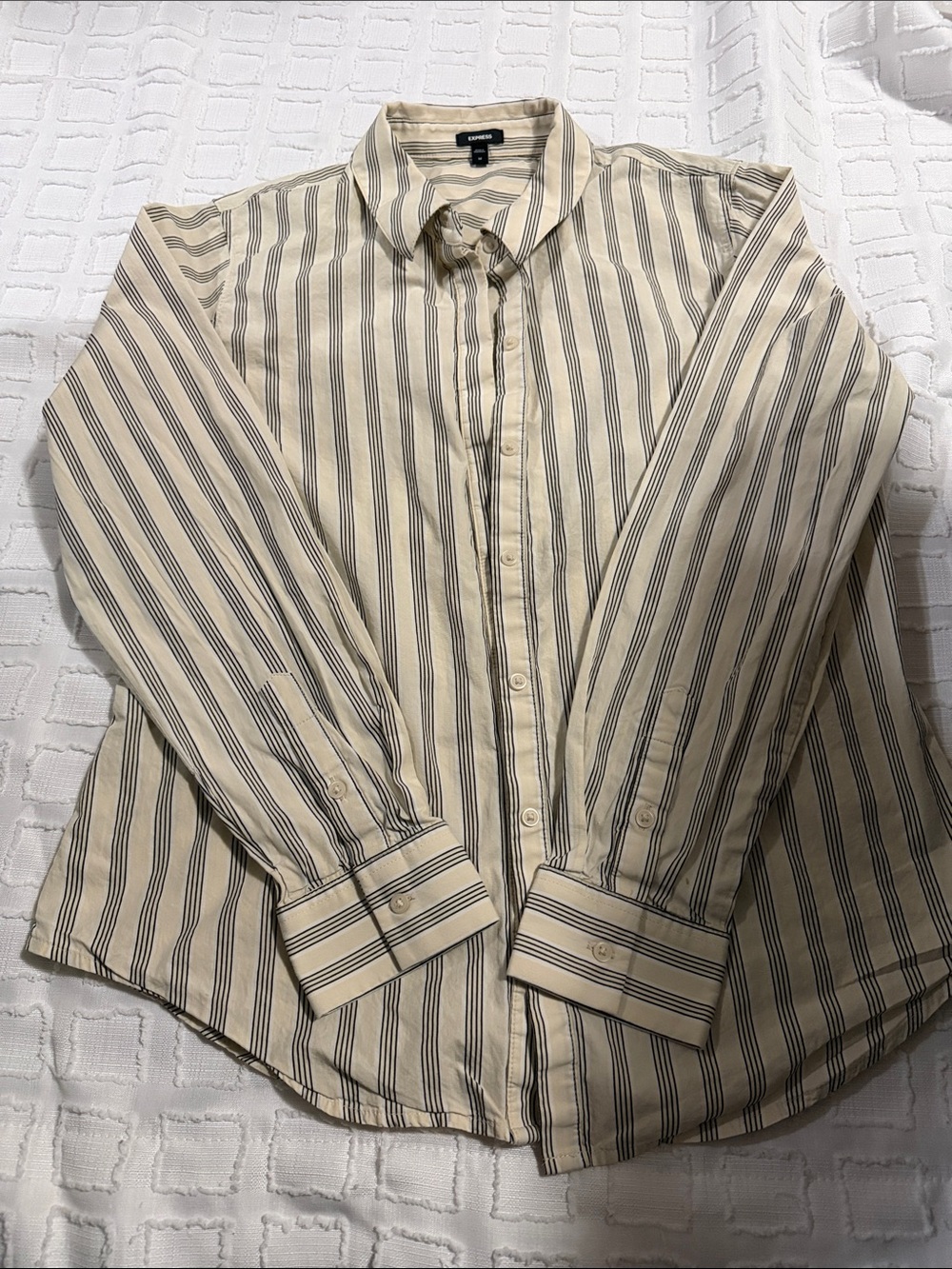 Express Women's Striped Button-Down Shirt - Beige & Black